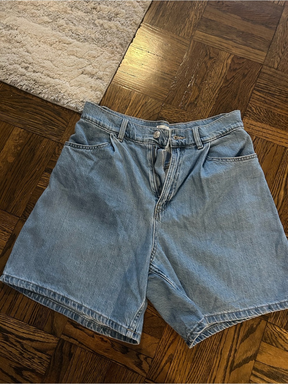 Mango Light Blue Denim High-Rise Shorts